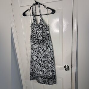 LOFT Black and White Halter Maxi Dress